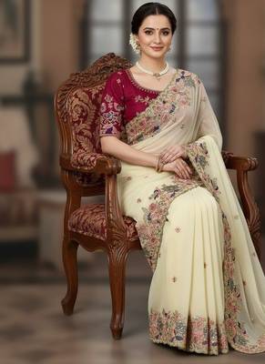 Womens fancy arrive party wear soft georgette saree 3