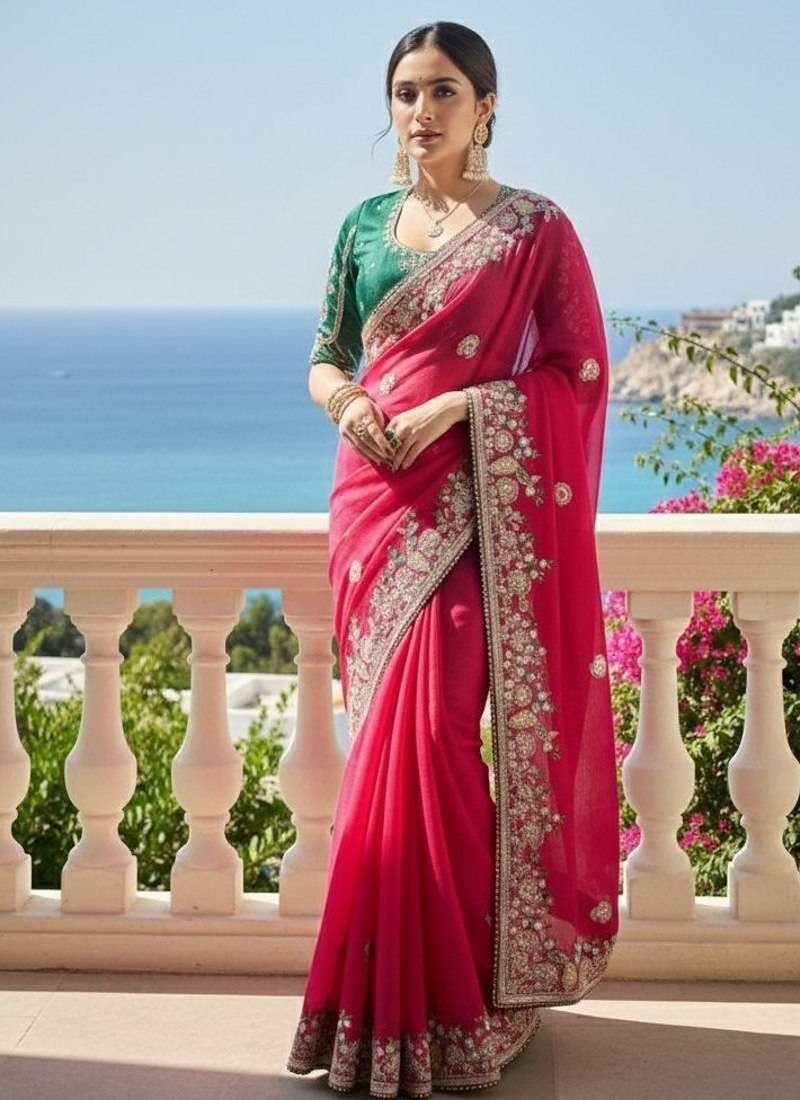 New stylish party wear soft  fendy chiffon silk saree