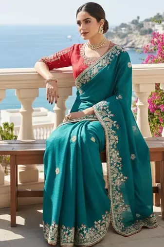 party wear soft fendy chiffon silk saree