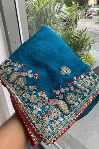 party wear soft fendy chiffon silk saree