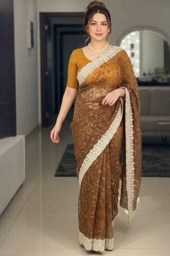 New latest trendy party wear two tone twill net saree