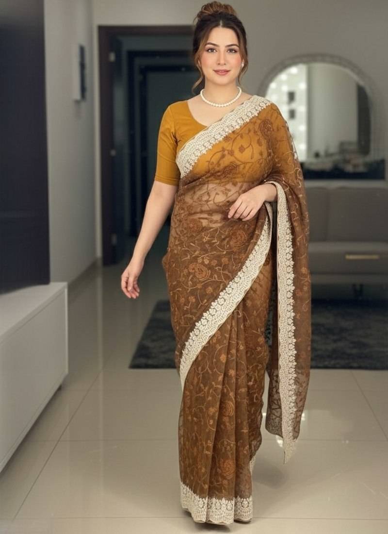New latest trendy party wear two tone twill net saree