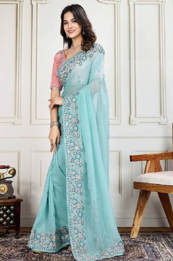 New trendy  stylish wedding wear crunchy silk saree