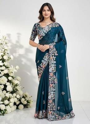 Womens fancy embroidery work saree 1