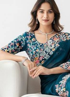 Womens fancy embroidery work saree 3
