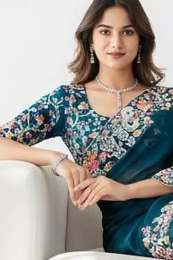Womens fancy embroidery work saree