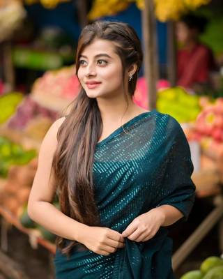 Teal blue sequin embroidered georgette bollywood saree with blouse 5
