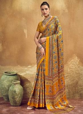 Elegant modal satin print saree with blouse 3