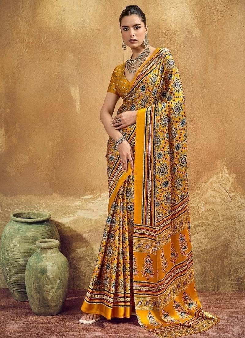 Elegant modal satin print saree with blouse 
