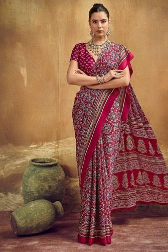 Elegant modal satin print saree with blouse