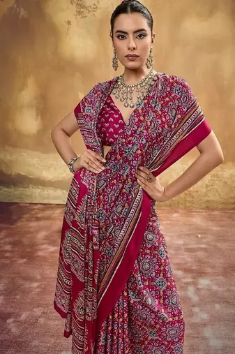Elegant modal satin print saree with blouse
