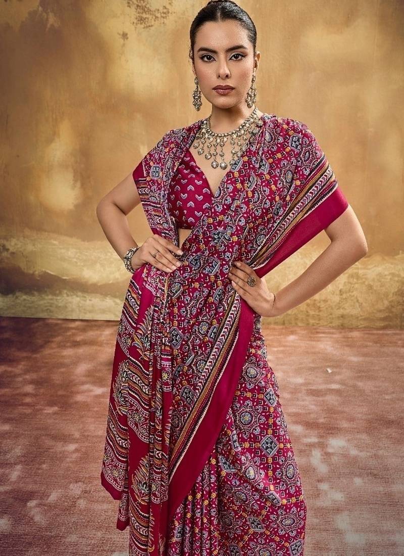 Elegant modal satin print saree with blouse 