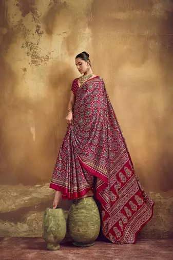 Elegant modal satin print saree with blouse