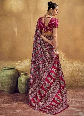 Elegant modal satin print saree with blouse 4