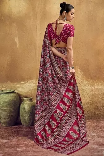 Elegant modal satin print saree with blouse