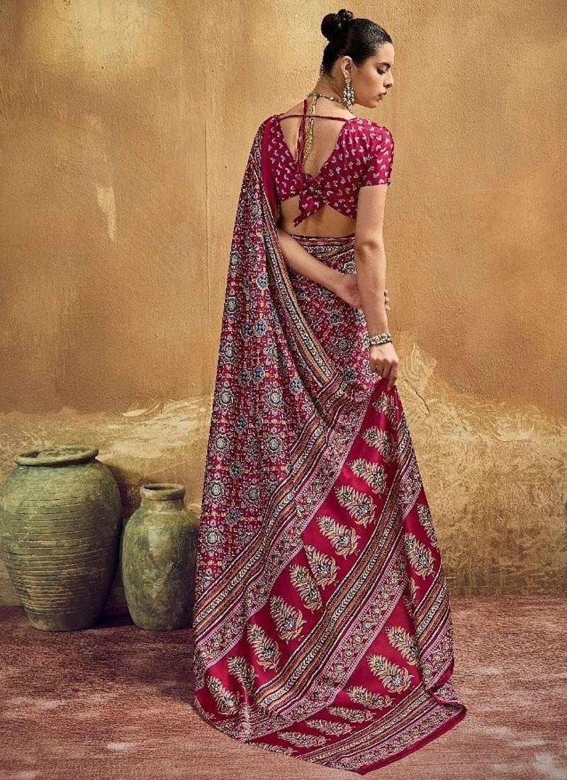 Elegant modal satin print saree with blouse 