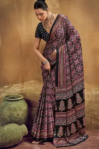 Elegant modal satin print saree with blouse 
