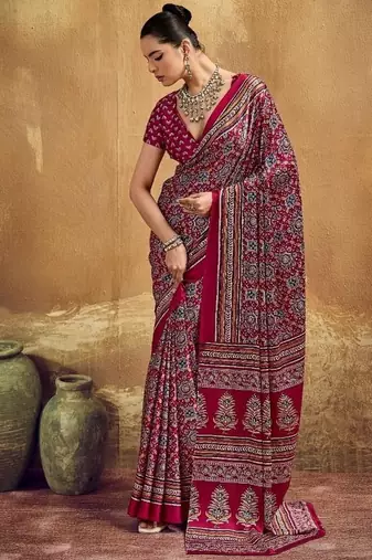 Elegant modal satin print saree with blouse