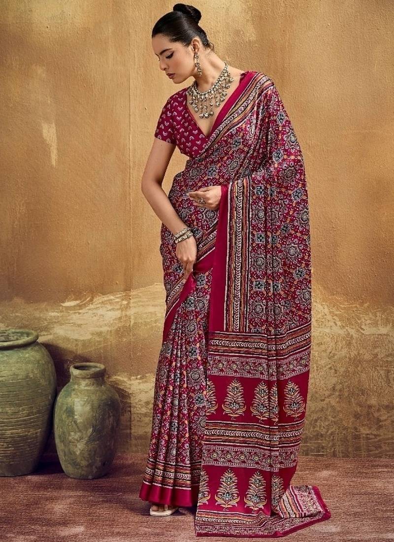Elegant modal satin print saree with blouse 
