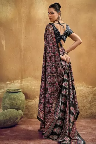 Elegant modal satin print saree with blouse