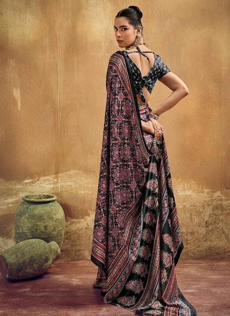 Elegant modal satin print saree with blouse 