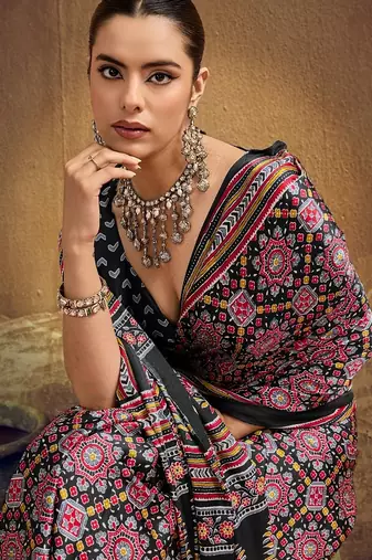 Elegant modal satin print saree with blouse