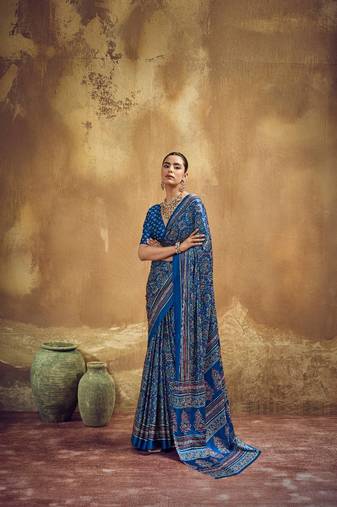 Elegant modal satin print saree with blouse