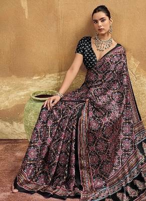 Elegant modal satin print saree with blouse 5
