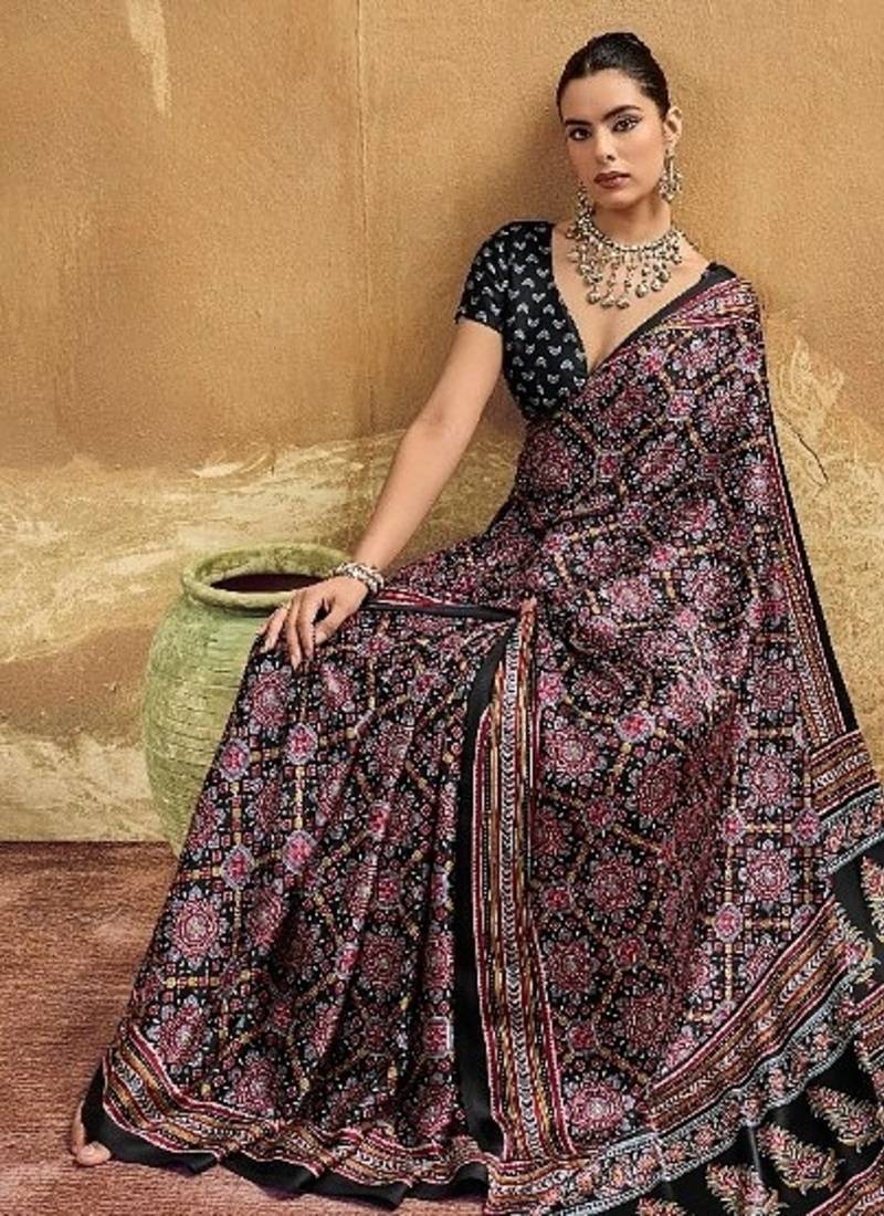 Elegant modal satin print saree with blouse 