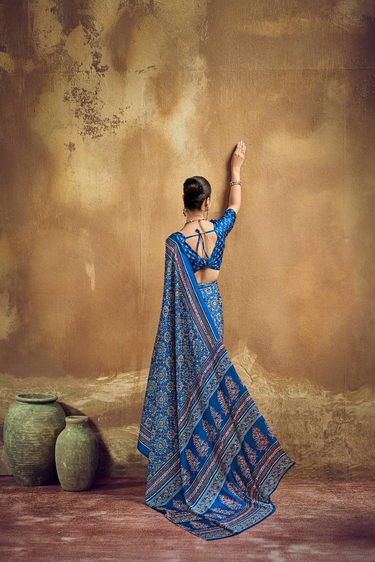 Elegant modal satin print saree with blouse
