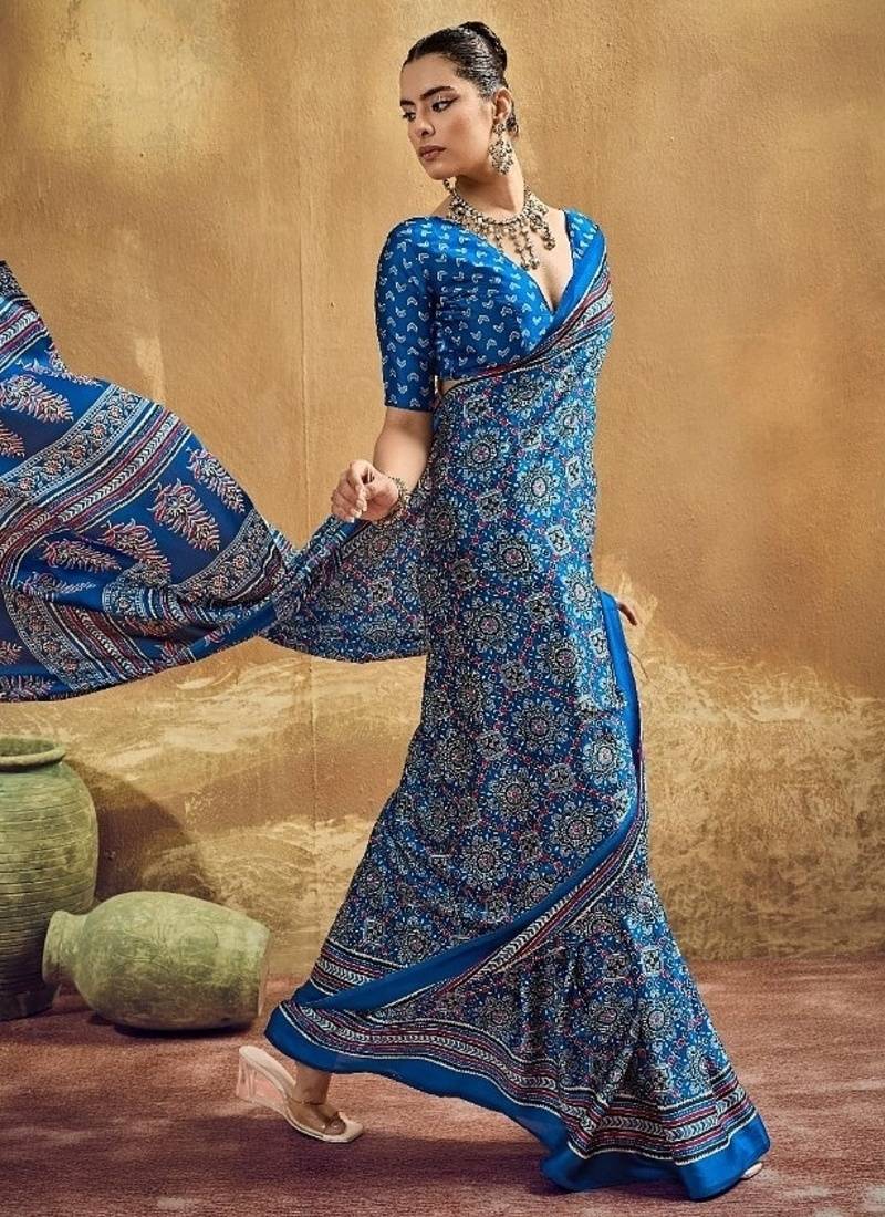 Elegant modal satin print saree with blouse