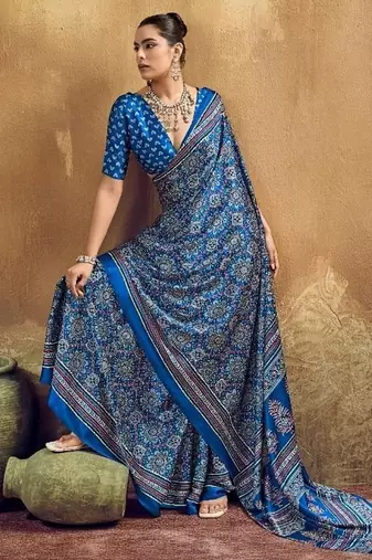 Elegant modal satin print saree with blouse