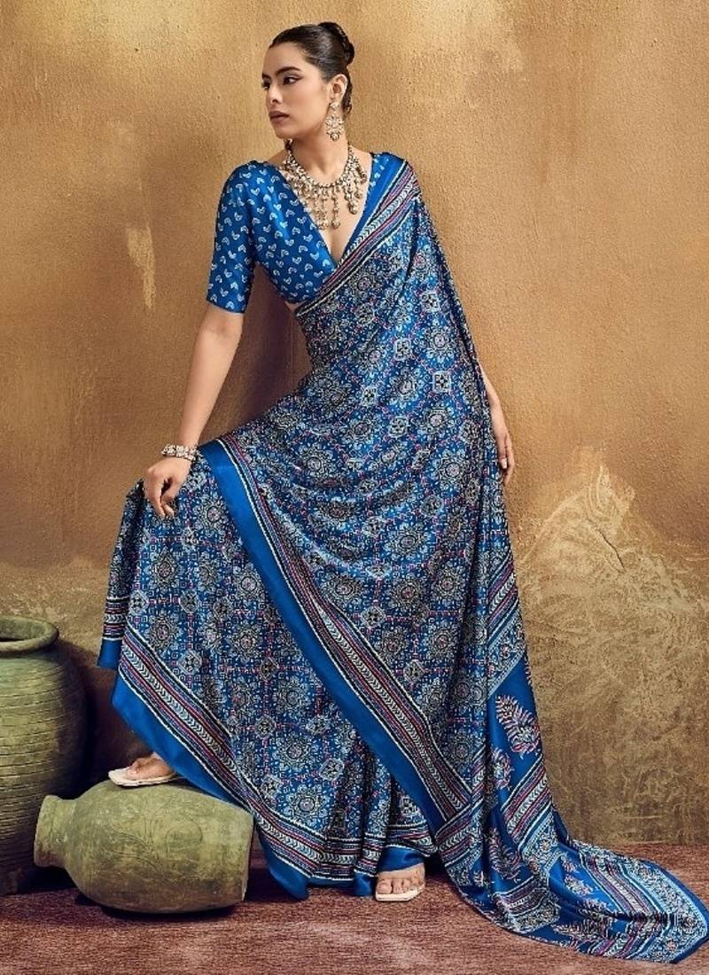 Elegant modal satin print saree with blouse