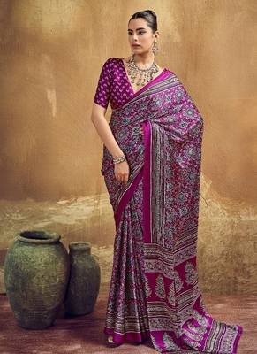 Elegant modal satin print saree with blouse 1