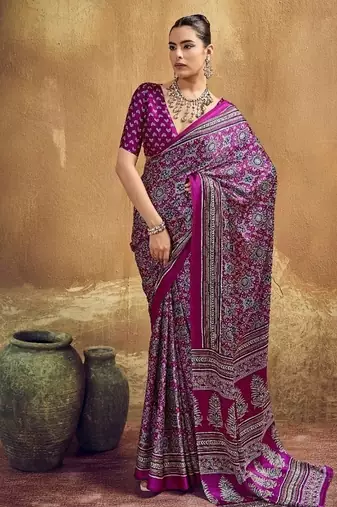 Elegant modal satin print saree with blouse 
