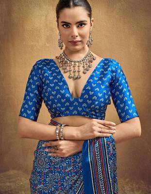 Elegant modal satin print saree with blouse 5