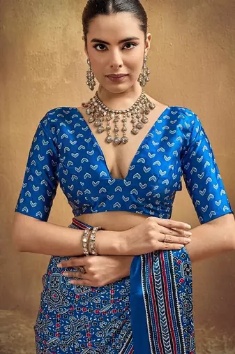 Elegant modal satin print saree with blouse