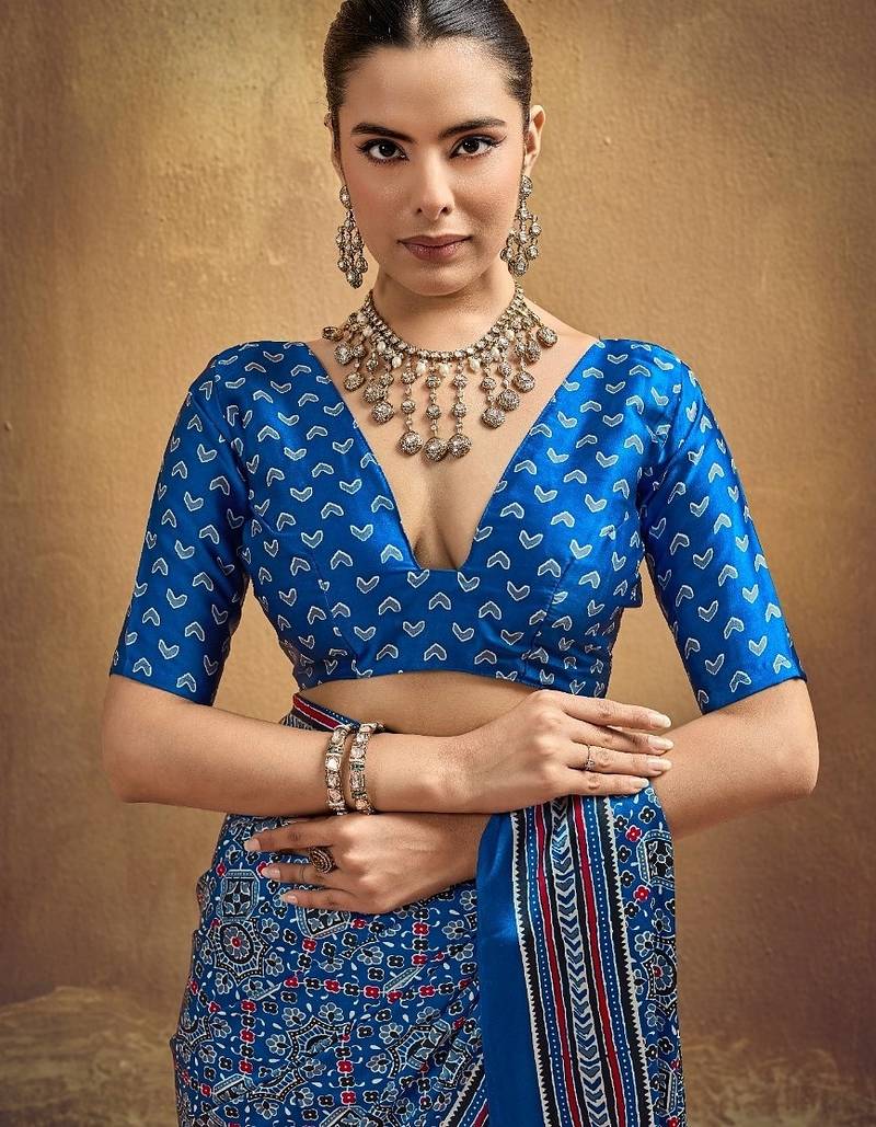 Elegant modal satin print saree with blouse