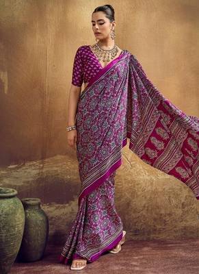 Elegant modal satin print saree with blouse 2
