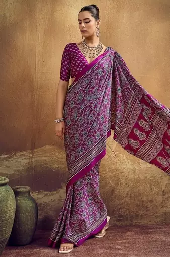 Elegant modal satin print saree with blouse