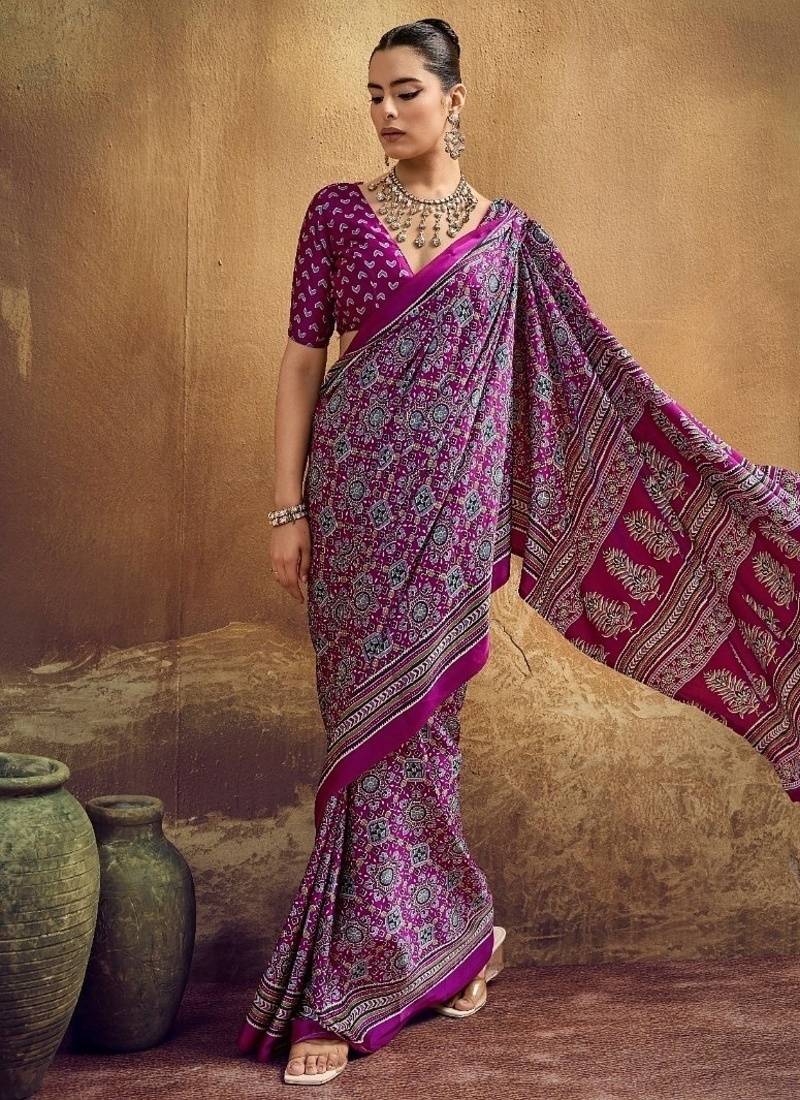 Elegant modal satin print saree with blouse 