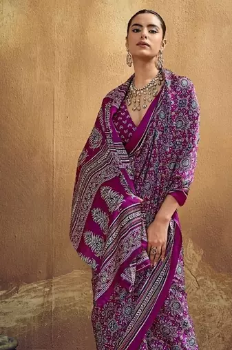 Elegant modal satin print saree with blouse