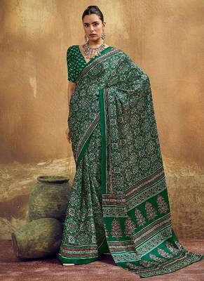 Elegant modal satin print saree with blouse  1