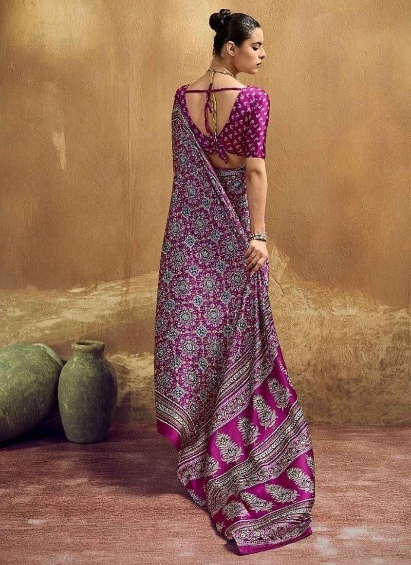 Elegant modal satin print saree with blouse 
