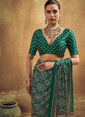 Elegant modal satin print saree with blouse  2