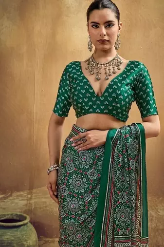 Elegant modal satin print saree with blouse 