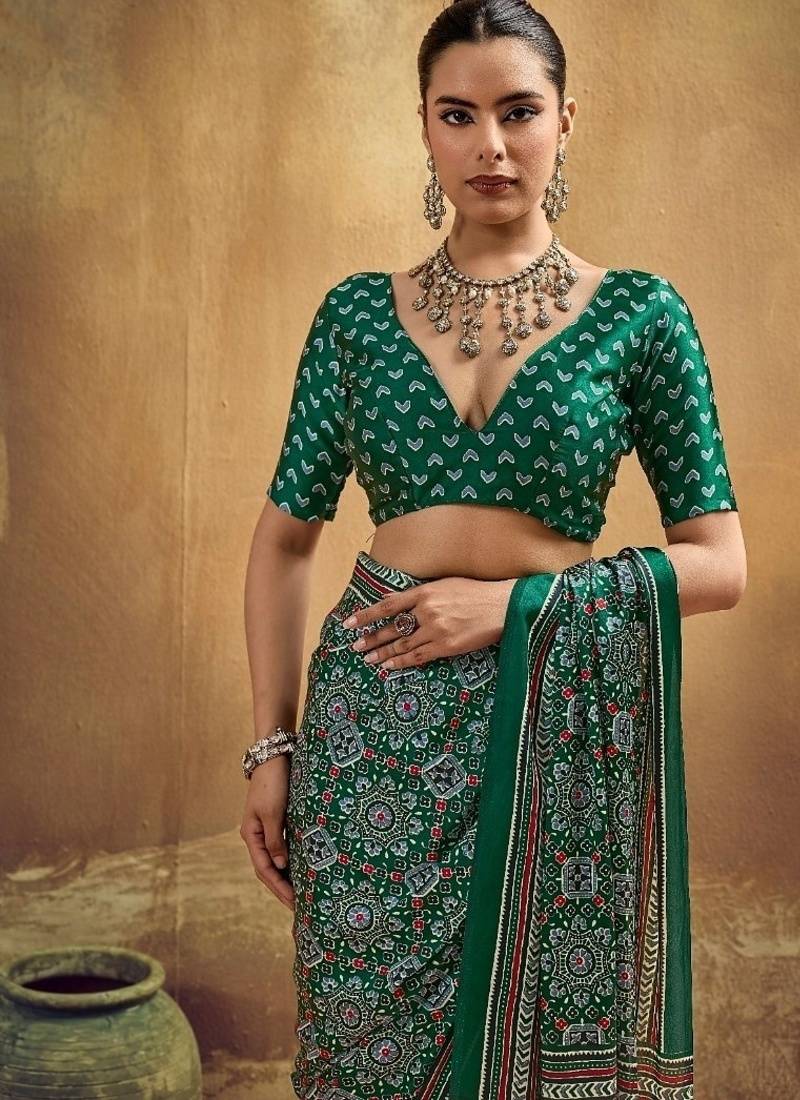 Elegant modal satin print saree with blouse 
