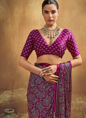 Elegant modal satin print saree with blouse 5