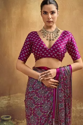 Elegant modal satin print saree with blouse