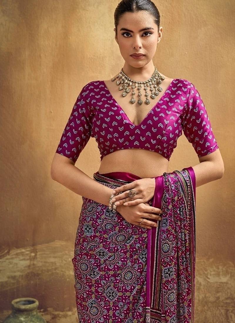Elegant modal satin print saree with blouse 